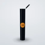 Black pop-top pre-roll tube with a sample logo, lid open